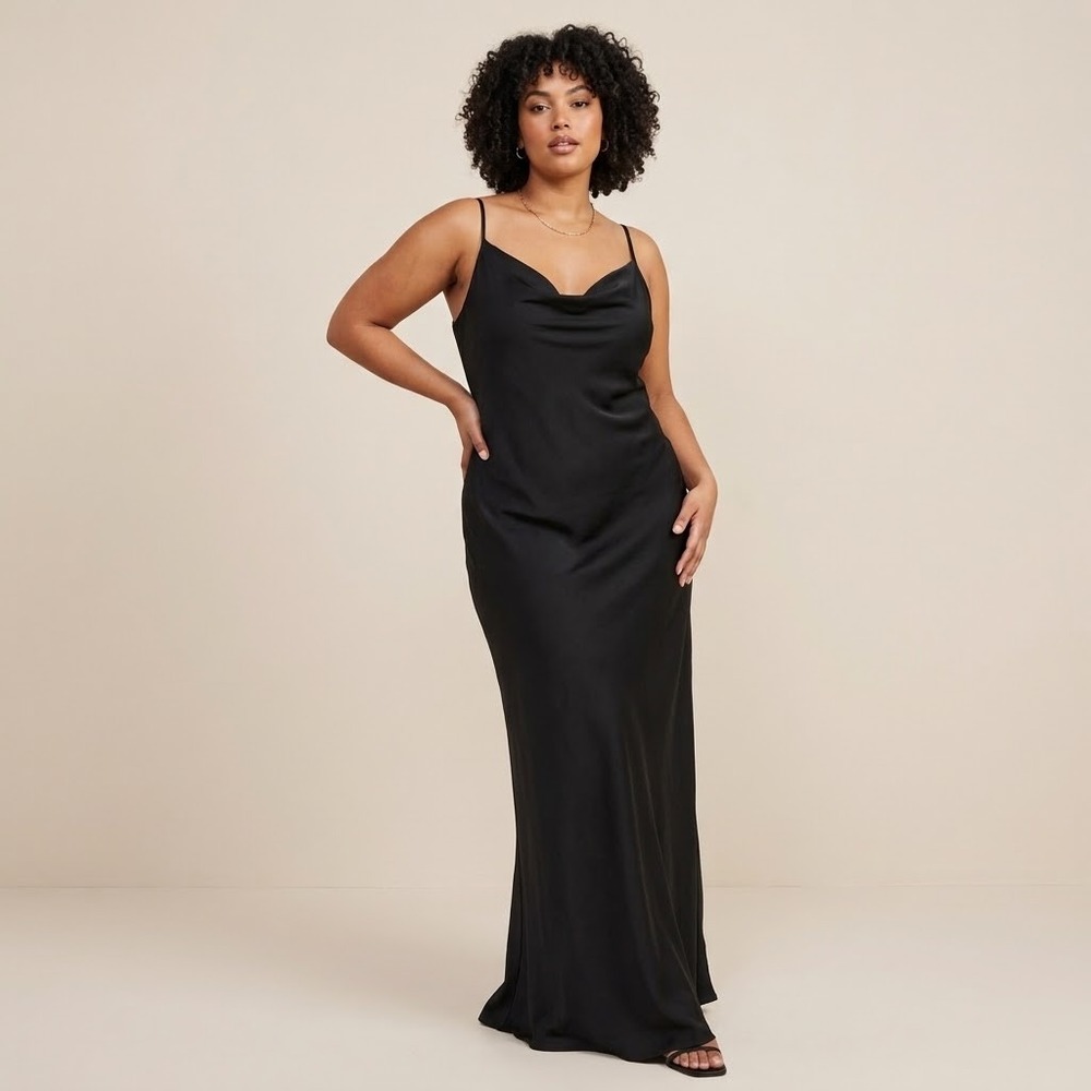 City Chic Women's Black Maxi Slip Dress Draped Cowl Neck Plus size L 20